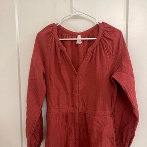 Pact Organic Cotton Cottagecore Long Sleeve Maxi Dress in Rust Red